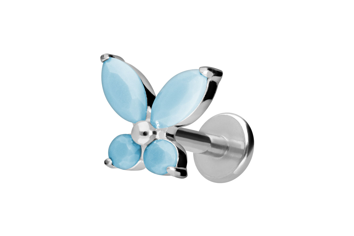 Titan Labret Piercing mit Innengewinde SCHMETTERLING + SYNTHETISCHE TÜRKISE